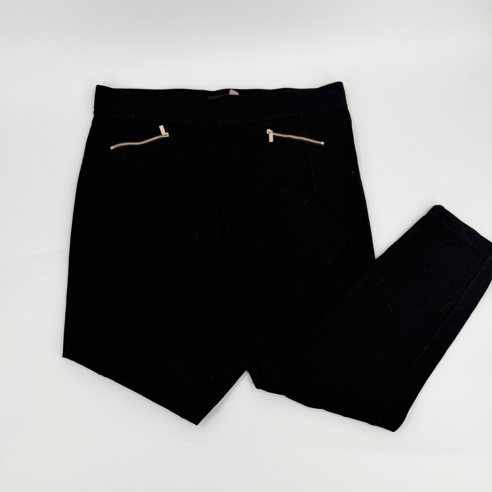 Karl Lagerfeld Paris Leggings Gold Zipper Detail Modern Women Size XL Black Pant